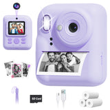 Seckton Instant Print Camera for Girls Boys, Dual-Lens 1080P Kid Digital Camera Birthday Gifts for Girls Age 3-12 Purple