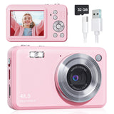 Seckton Upgraded Point and Shoot Digital Camera 48MP with 18x Digital Zoom, Birthday Gifts for Kids Boys Girls Teens Beginners Pink