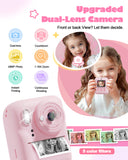 Seckton Dual-Lens Instant Print Camera for Kids, 1080P Digital Camera with 1300mAh Battery, Creative Birthday Gifts for Girls Age 3-12 Pink