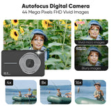 Seckton Digital Camera 44MP Vlogging Camera with 16x Digital Zoom, Portable Multifunctional Camera Gifts for 8-15 Year Old Kids Teens Aldult Beginners