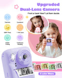 Seckton Instant Print Camera for Girls Boys, Dual-Lens 1080P Kid Digital Camera Birthday Gifts for Girls Age 3-12 Purple