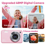 Seckton Upgraded Point and Shoot Digital Camera 48MP with 18x Digital Zoom, Birthday Gifts for Kids Boys Girls Teens Beginners Pink