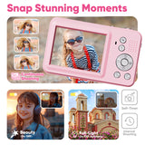 Seckton Upgraded Point and Shoot Digital Camera 48MP with 18x Digital Zoom, Birthday Gifts for Kids Boys Girls Teens Beginners Pink