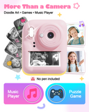 Seckton Dual-Lens Instant Print Camera for Kids, 1080P Digital Camera with 1300mAh Battery, Creative Birthday Gifts for Girls Age 3-12 Pink