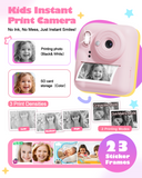 Seckton Dual-Lens Instant Print Camera for Kids, 1080P Digital Camera with 1300mAh Battery, Creative Birthday Gifts for Girls Age 3-12 Pink
