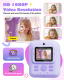 Seckton Instant Print Camera for Girls Boys, Dual-Lens 1080P Kid Digital Camera Birthday Gifts for Girls Age 3-12 Purple
