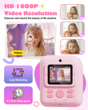 Seckton Dual-Lens Instant Print Camera for Kids, 1080P Digital Camera with 1300mAh Battery, Creative Birthday Gifts for Girls Age 3-12 Pink