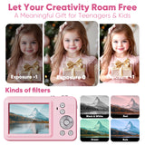 Seckton Upgraded Point and Shoot Digital Camera 48MP with 18x Digital Zoom, Birthday Gifts for Kids Boys Girls Teens Beginners Pink