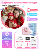 Seckton Dual-Lens Instant Print Camera for Kids, 1080P Digital Camera with 1300mAh Battery, Creative Birthday Gifts for Girls Age 3-12 Pink